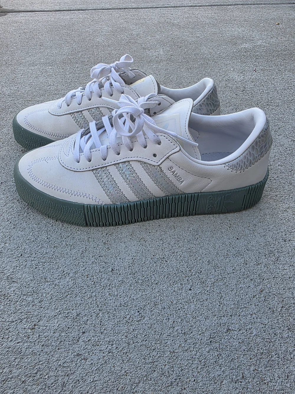 Adidas Samba Platform White Sneakers with Blue Green Sole Size 7- 38 2/3